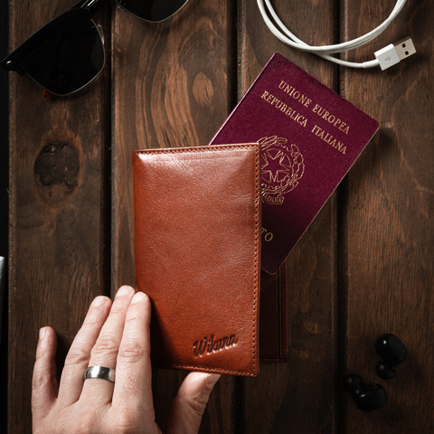 Passport Holder Wallet - Cognac Leather