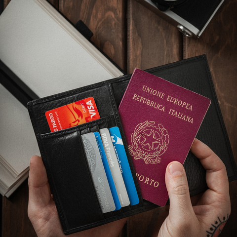 Passport Holder Wallet - Black Leather