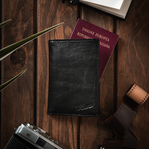 Passport Holder Wallet - Black Leather