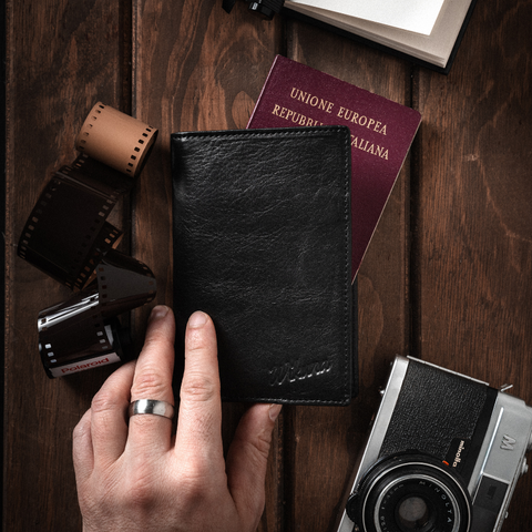 Passport Holder Wallet - Black Leather