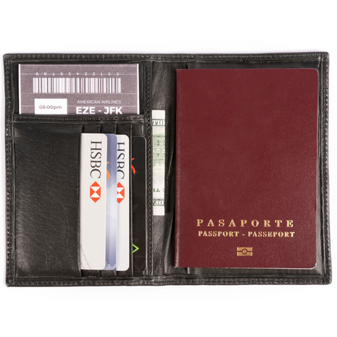 Passport Holder Wallet - Black Leather