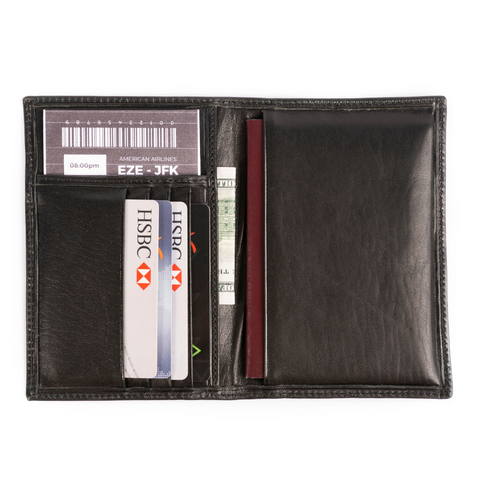 Passport Holder Wallet - Black Leather