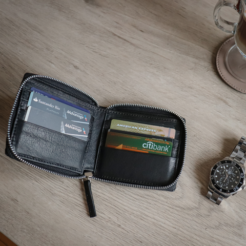 Euro Zip Wallet - Black Leather